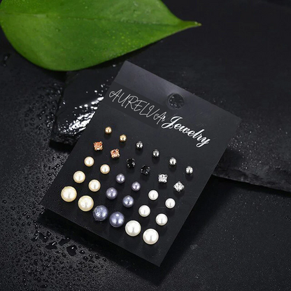 Gold Plated Multicolor 15-Pair Stud Earrings Set – Elegant & Versatile Collection for Women