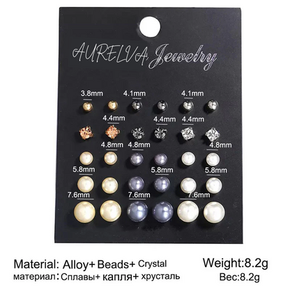 Gold Plated Multicolor 15-Pair Stud Earrings Set – Elegant & Versatile Collection for Women
