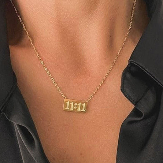 11:11 Gold-Plated Stainless Steel Pendant – Anti Tarnish Angel Number Necklace for Women & Girls
