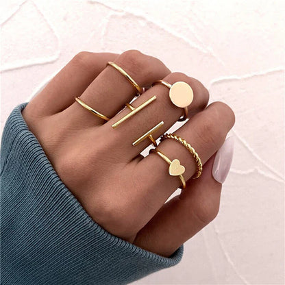 Gold Plated Stackable Rings Set – Contemporary Adjustable Rings for Women (Set of 6)