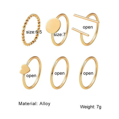 Gold Plated Stackable Rings Set – Contemporary Adjustable Rings for Women (Set of 6)